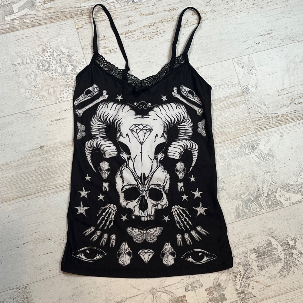 Jawbreaker Black and White Witchy Satanic Lace Tank Top Size Small